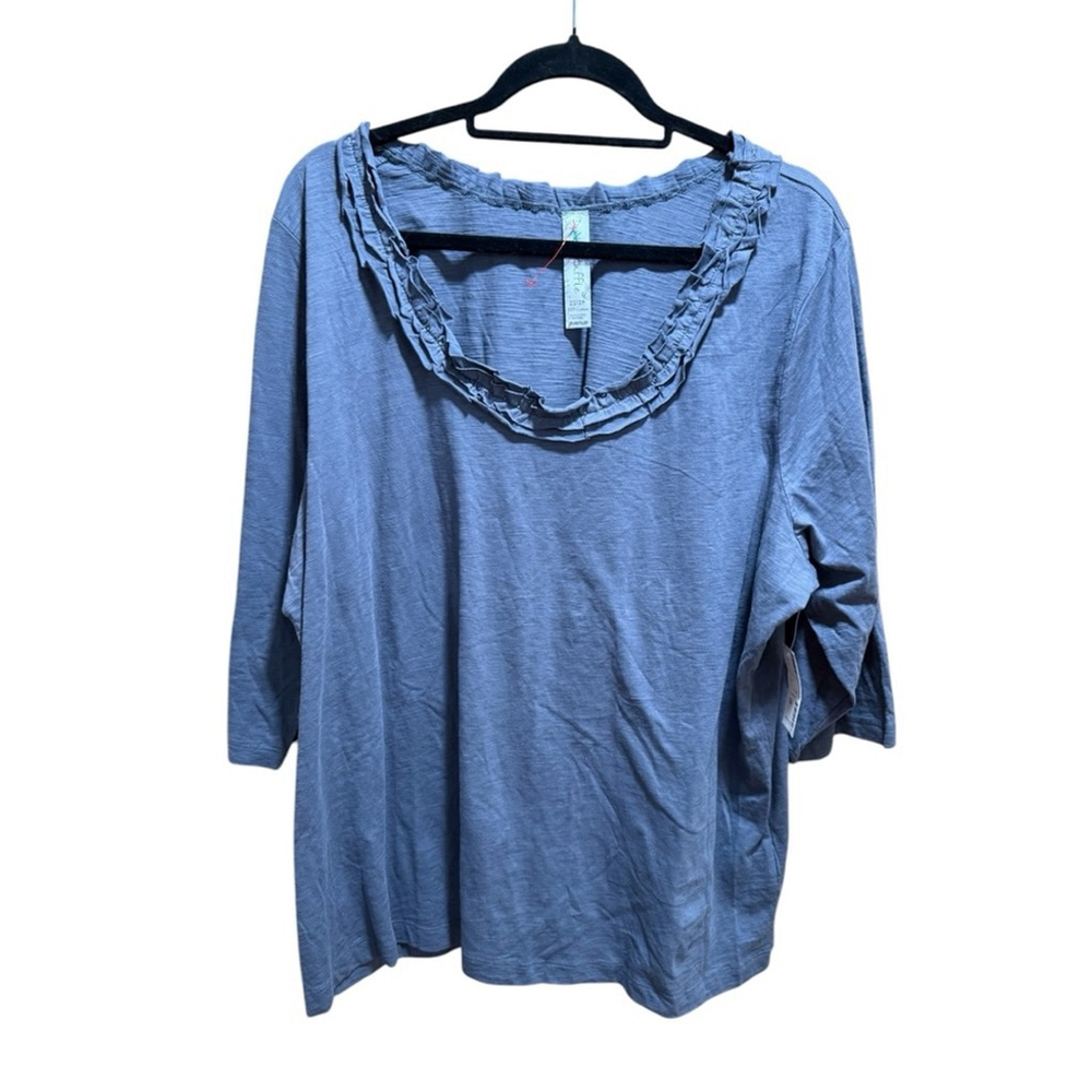 Women's 22/24 Avenue Double Ruffle 3/4 Sleeve Dark Gray Too Shirt Scoop Neck NWT